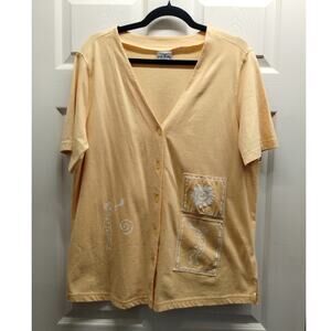 Vintage Bobbie Brooks Women's Size 1X Yellow V-Neck Button Up Southwestern Top